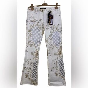 ROBERTO CAVALLI FLAIR JEANS IN WHITE WITH SILVER AND GOLD ACCENTS
